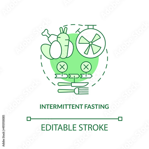 Intermittent fasting green concept icon. Energy restriction. Trendy diets abstract idea thin line illustration. Isolated outline drawing. Editable stroke. Arial, Myriad Pro-Bold fonts used
