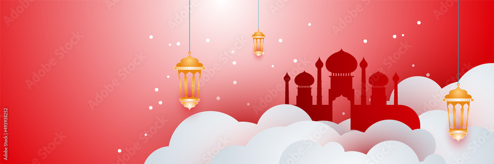 Fototapeta premium elegant ramadan style red gold colorful banner design background