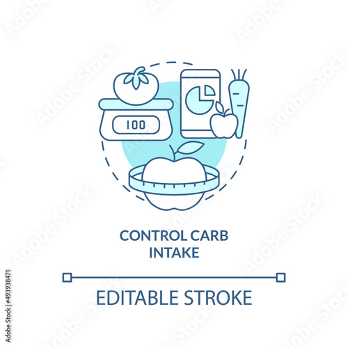 Control carb intake turquoise concept icon. Maintaining weight after long term diet abstract idea thin line illustration. Isolated outline drawing. Editable stroke. Arial, Myriad Pro-Bold fonts used