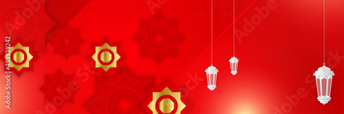elegant ramadan style red and gold colorful banner design background