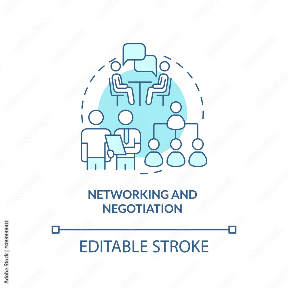 Networking and negotiation turquoise concept icon. Business development abstract idea thin line illustration. Isolated outline drawing. Editable stroke. Arial, Myriad Pro-Bold fonts used Networking and negotiation turquoise concept icon. Business development abstract idea thin line illustration. Isolated outline drawing. Editable stroke. Arial, Myriad Pro-Bold fonts used