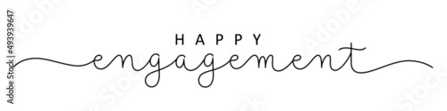 HAPPY ENGAGEMENT black vector monoline calligraphy banner with swashes