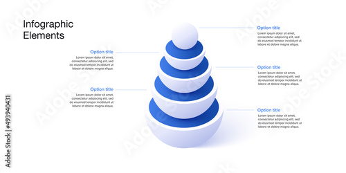 Business process chart infographics with 5 step spheres. Pyramid corporate workflow graphic elements. Company flowchart presentation slide. Vector info graphic in isometric design.