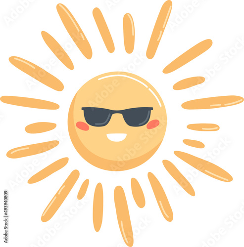 Happy Funny Sun in Glasses Cartoon Illustration