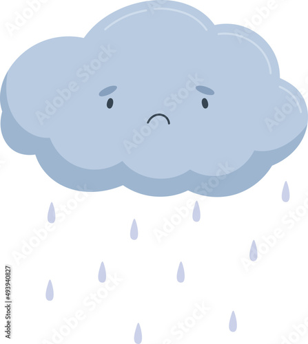 Sad Cloud with Falling Rain Drops Cartoon Illustration