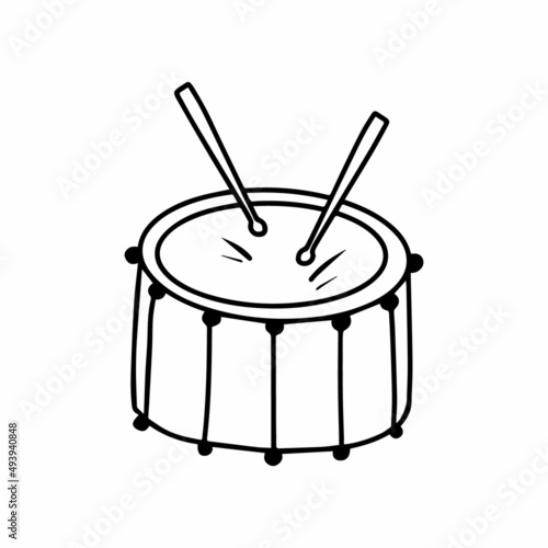 Vector illustration of a drum in doodle style.