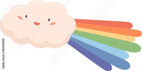 Cute Cloud with Rainbow Childish Cartoon Illustration