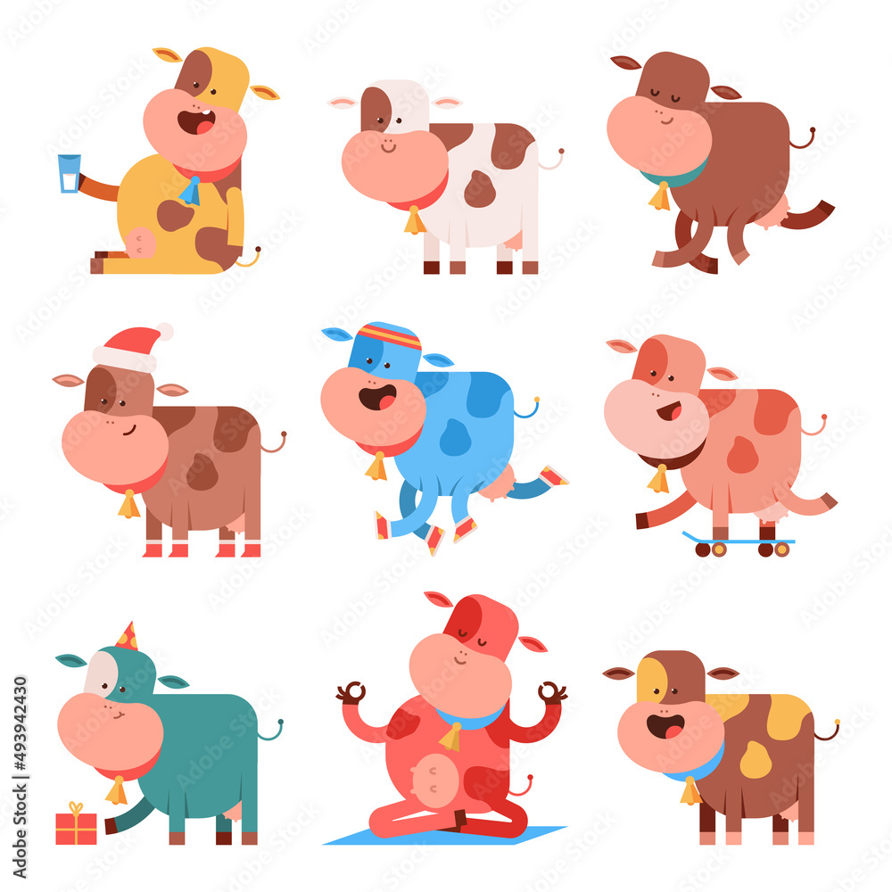 Funny cow characters vector cartoon set isolated on a white background. Funny cow characters vector cartoon set isolated on a white background.