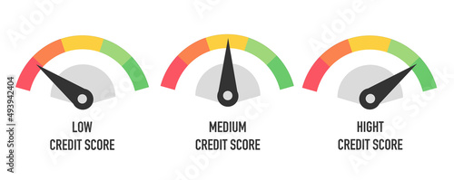 Credit score hight, medium and low concept isolated on white. Vector