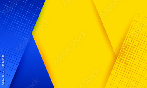 Blue yellow ukrainian flag colors vector background design with halftone dots. Paper cut style blue yellow background with halftone dots patterns.