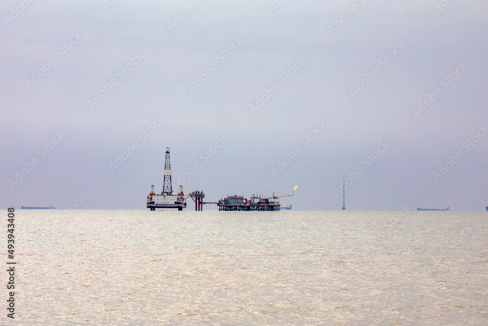 Offshore oil drilling platform in Caofeidian sea area, China
