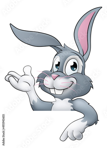 Easter Bunny Rabbit Cartoon Character Peeking Sign