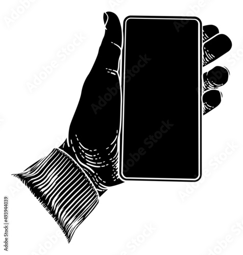 Hand Holding Mobile Phone Vintage Style