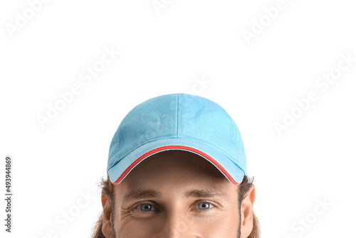 Handsome stylish guy in cap on white background © Pixel-Shot