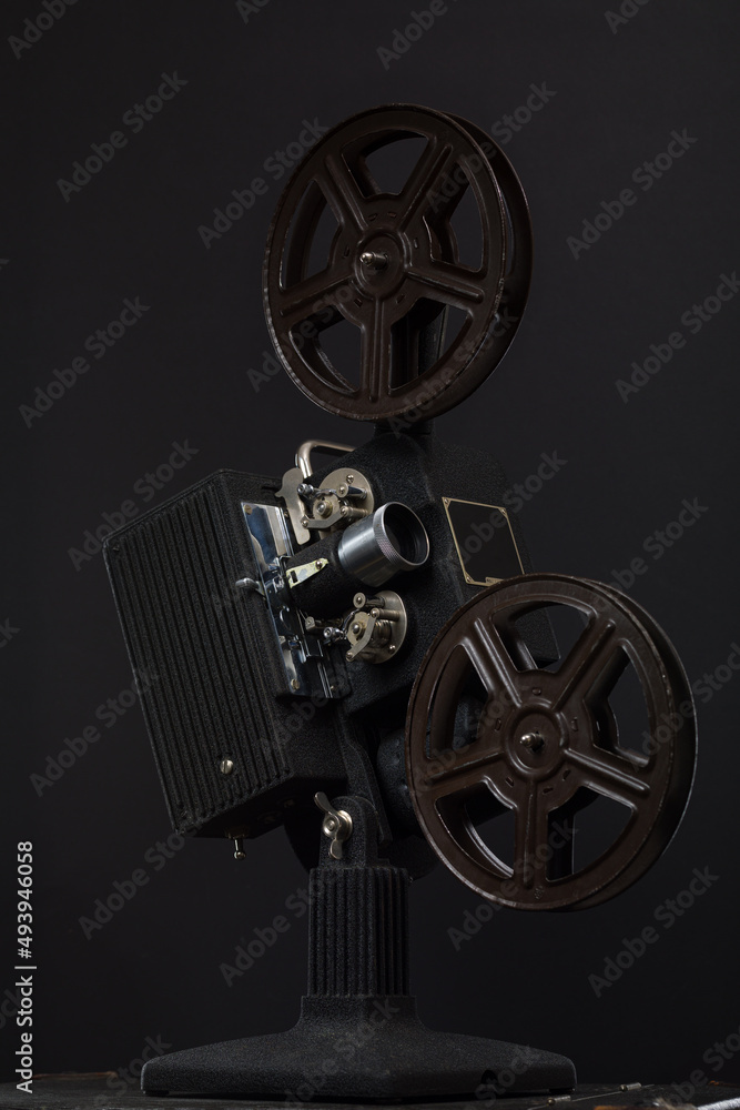 Vintage film projector. 8 mm film projector. Details of film projector.