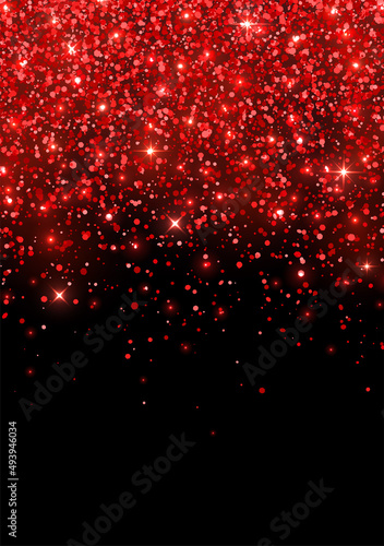 Sparkling scattered red glitter holiday flyer. Vector