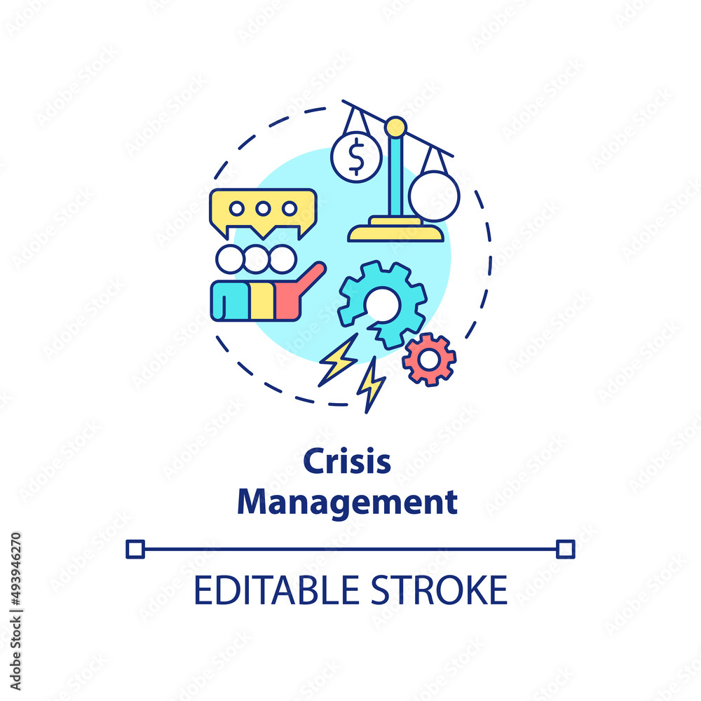 Crisis management concept icon. Communication plan. PR service for business abstract idea thin line illustration. Isolated outline drawing. Editable stroke. Arial, Myriad Pro-Bold fonts used Crisis management concept icon. Communication plan. PR service for business abstract idea thin line illustration. Isolated outline drawing. Editable stroke. Arial, Myriad Pro-Bold fonts used