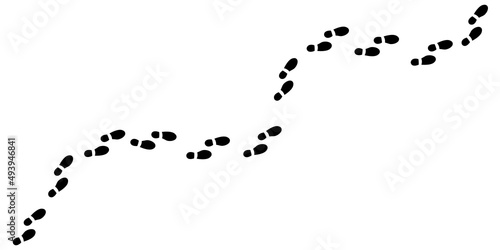 Shoe footprint. Template of the trodden path, walking route. Black icons. Leg of a human foot in shoes, boots. Vector illustration.