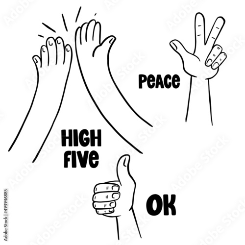 Hand drawn hand gestures. Vector illustration.