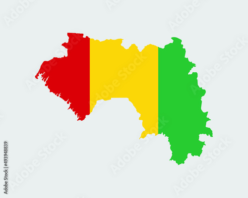Guinea Map Flag. Map of the Republic of Guinea with the Guinean country banner. Vector Illustration.
