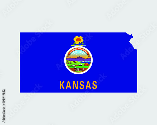 Kansas Map Flag. Map of KS, USA with the state flag. United States, America, American, United States of America, US State Banner. Vector illustration.