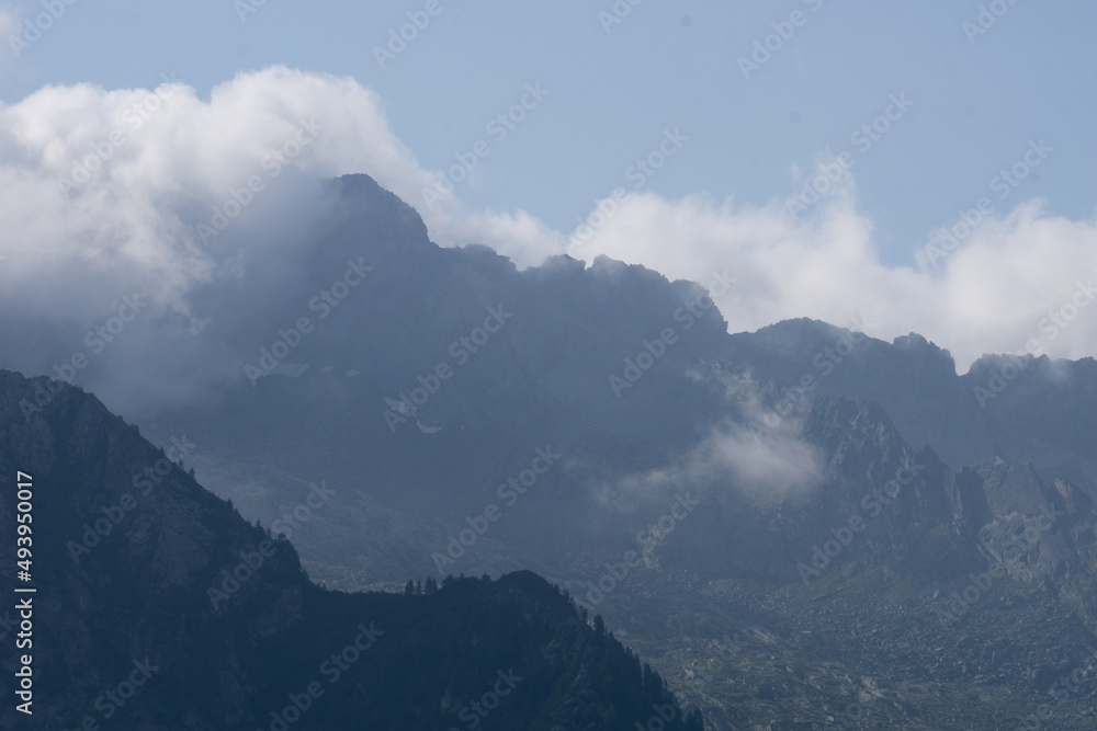 The Alps near Monterosa and its glaciers during a late summer day, near the town of Macugnaga, Italy - September 2021.