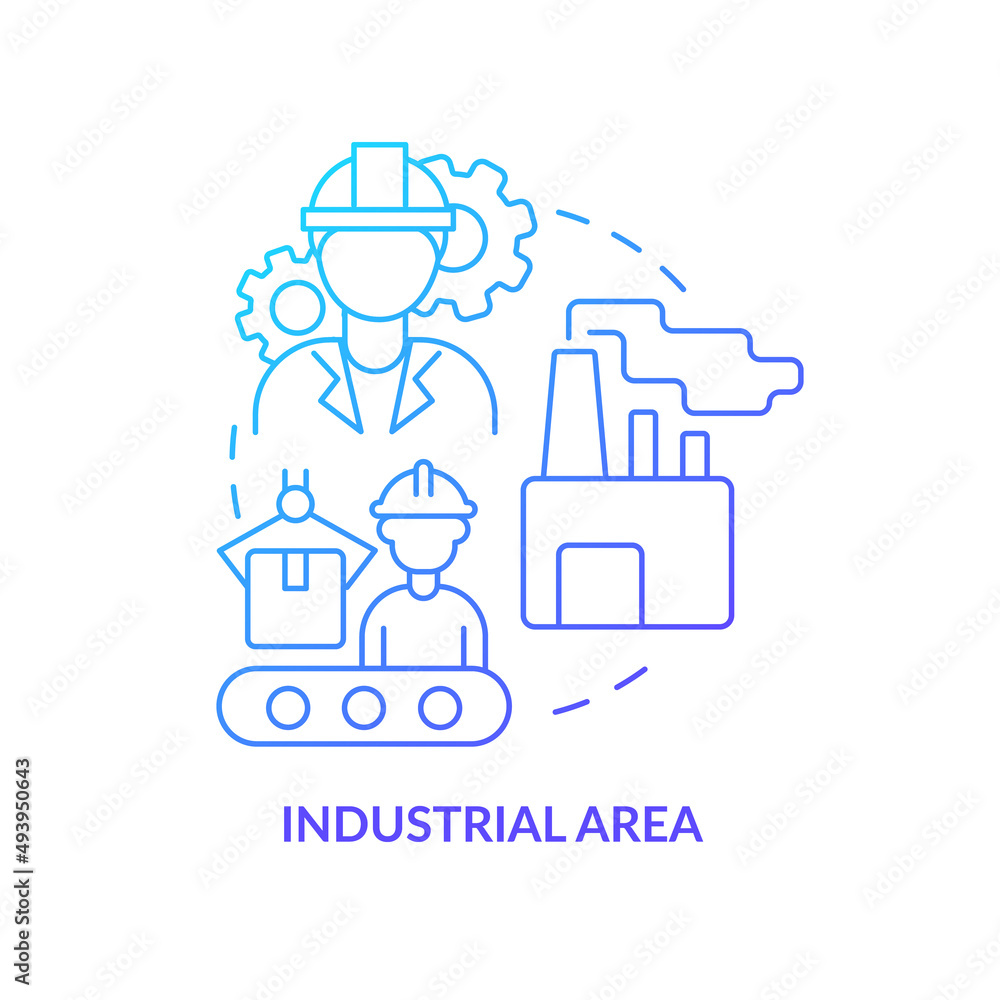 Industrial area blue gradient concept icon. Land use category abstract idea thin line illustration. Factories and plants. Manufacturing business. Isolated outline drawing. Myriad Pro-Bold font used Industrial area blue gradient concept icon. Land use category abstract idea thin line illustration. Factories and plants. Manufacturing business. Isolated outline drawing. Myriad Pro-Bold font used