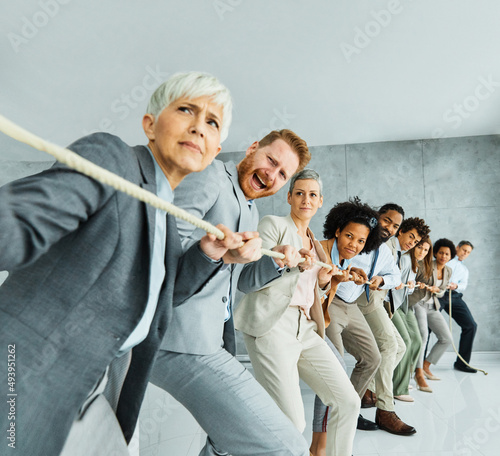 Bild auf Leinwand businessman man business young busineswoman woman office rope concept competitio