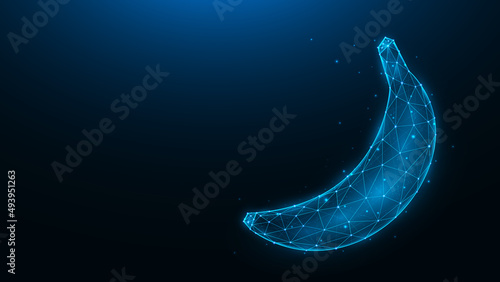 Vector polygonal illustration of a banana. Fruit in low poly style. Abstract banner, template or background