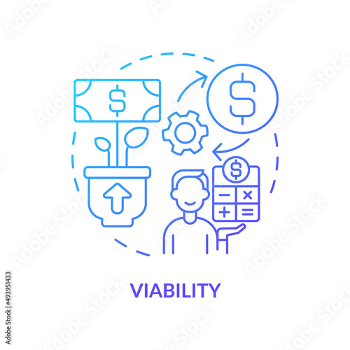 Viability blue gradient concept icon. Sustainable land management abstract idea thin line illustration. Generating income. Economic growth. Isolated outline drawing. Myriad Pro-Bold font used