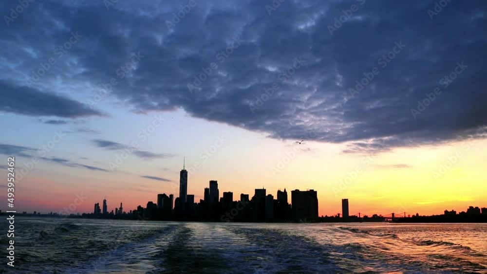Manhattan Skyline Silhouette Sunrise from Harbor Manhattan Skyline Silhouette Sunrise from Harbor