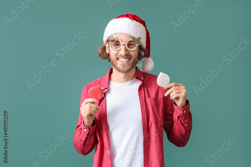 Young man in Christmas deco...