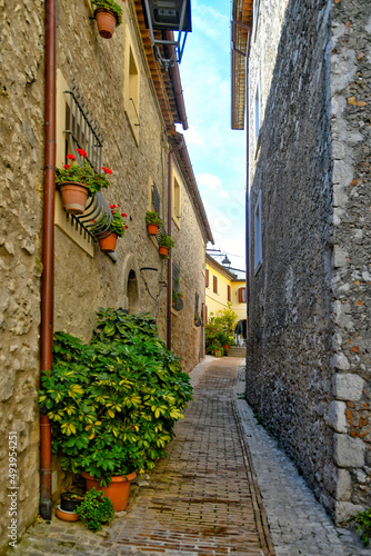 Closeup of a narrow street of Castro dei Volsci in medieval town of Lazio region, Italy photo