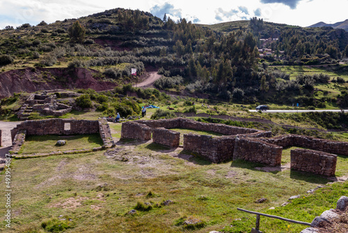 Beautiful view of the Puka Pukara Inca Archaeological Complex with its stone walls in Cusco, Peru photo