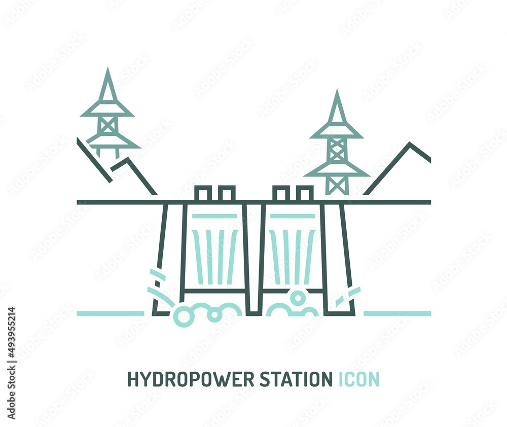 Hydro energy station icon. Renewable energy source. Vector illustration