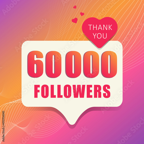 1 adorable banner 60 000 followers. Thank you. Banner, button, poster for social media. Vector illustration.
