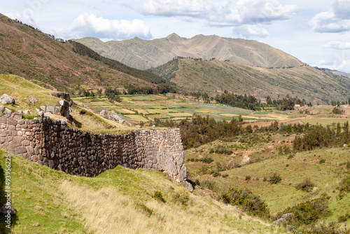 Beautiful view of the Puka Pukara Inca Archaeological Complex with its stone walls in Cusco, Peru photo