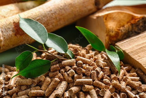 Pile of wood pellets and pl...
