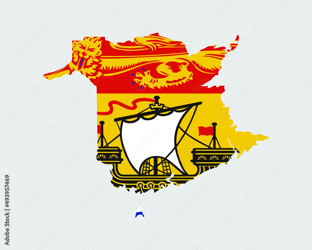 New Brunswick Map Flag. Map of New Brunswick flag. Canadian province, Canada. Vector illustration Banner.