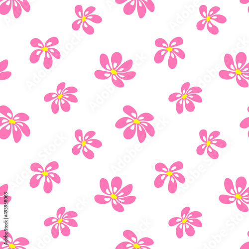 Floral pattern cartoon pink seamless flowers on white background