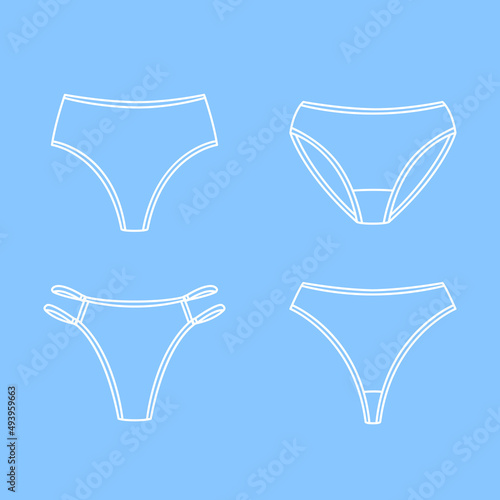 Set of women's panties - vector outline objects