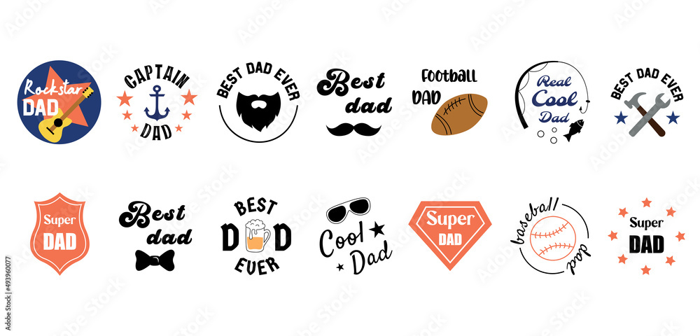 Best cool dad superman badges. Vector illustration in a simple style multicolored signs set different Best cool dad superman badges. Vector illustration in a simple style multicolored signs set different