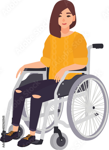 Disabled Young Woman in Wheelchair Colored Illustration