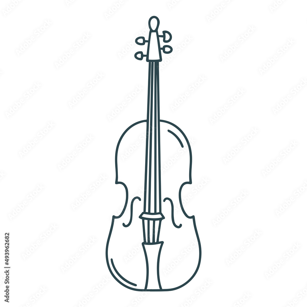 Violin doodle yatil isolated vector illustration. Stringed musical instrument contour drawing. Orchestra classical musical equipment