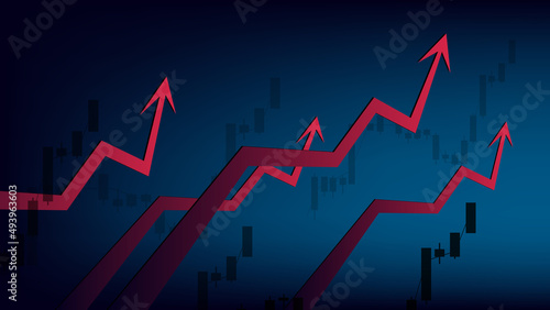 Rising prices and red up arrows on dark blue background. The global crisis in all sectors and deterioration of economy.
