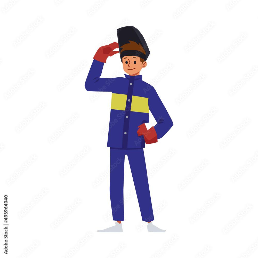 Welder friendly smiling male character flat vector illustration isolated.