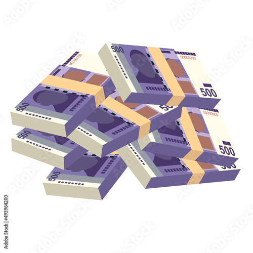 Kyrgyz som Vector Illustration. Kyrgyzstan money set bundle banknotes. Paper money 500 som. Flat style. Isolated on white background. Simple minimal design.
