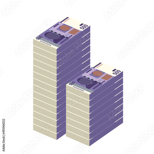 Kyrgyz som Vector Illustration. Kyrgyzstan money set bundle banknotes. Paper money 500 som. Flat style. Isolated on white background. Simple minimal design.