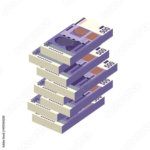 Kyrgyz som Vector Illustration. Kyrgyzstan money set bundle banknotes. Paper money 500 som. Flat style. Isolated on white background. Simple minimal design.