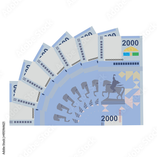 Kyrgyz som Vector Illustration. Kyrgyzstan money set bundle banknotes. Paper money 2000 som. Flat style. Isolated on white background. Simple minimal design.